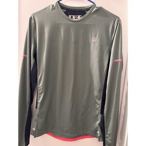 New Balance Shirt Mens S Green / NavyCrew Neck Long Sleeve Ventilated Reflective